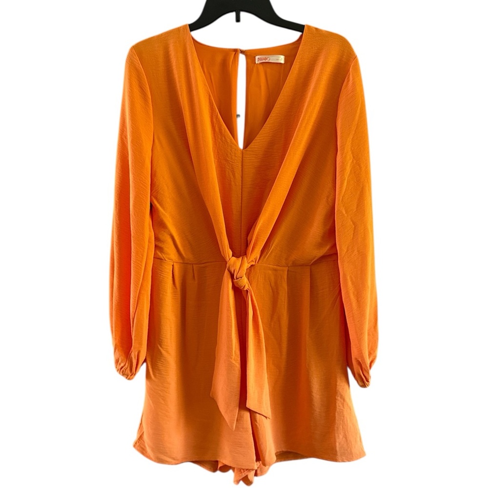 INTEMPO™ Women's Tie-Front Romper Orange V-Neck Long Sleeve Romper Medium